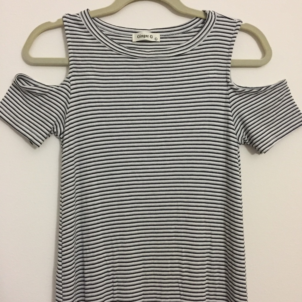 Ginger G Black and White Striped Midi Dress